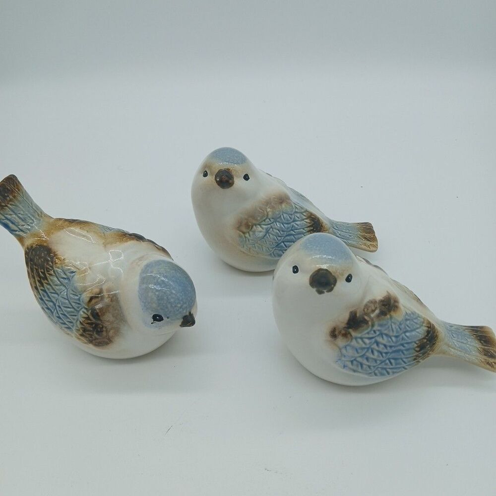 VTG ASHLAND HOME COLLECTION CERAMIC 3PC SPARROW BIRD Figurine SET